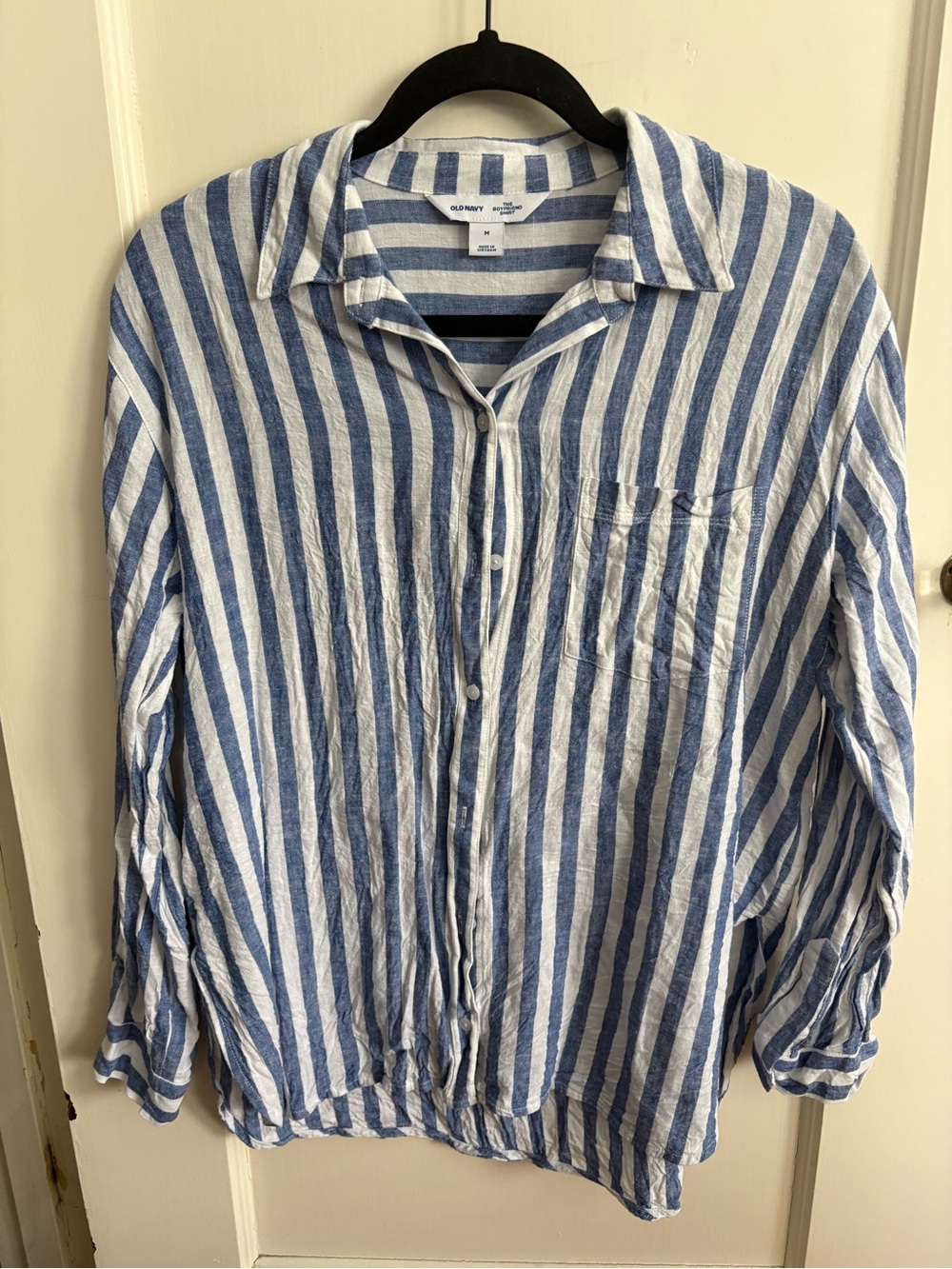 Old Navy White and Blue Striped Boyfriend Shirt